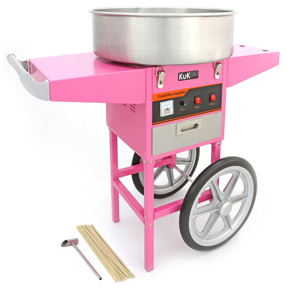 KuKoo Candy Floss Machine Cart Pink Cotton Candyfloss Sugar Maker Commercial Electric