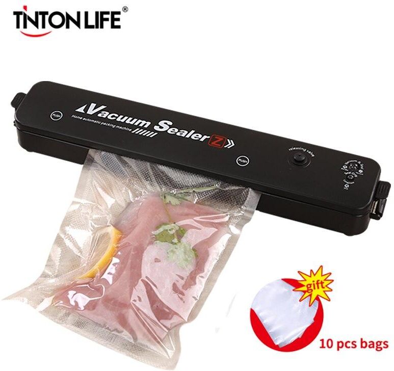 XYZE TINTON LIFE 220V/110V Vacuum Sealer Packaging Machine with Free 10pcs Vacuum bags Household Black Food Vacuum Sealer XYZ