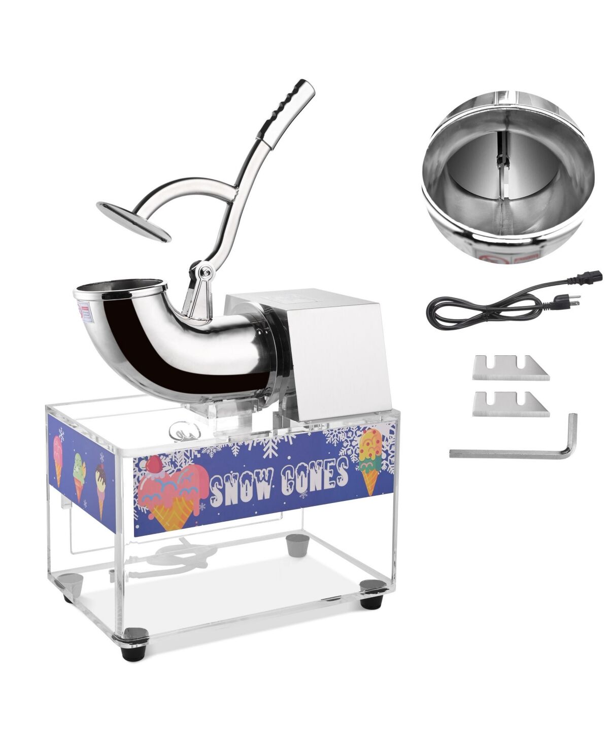 Yescom We Chef Electric Snow Cone Machine Maker Stainless Steel Ice Shaver Crusher Home - Silver
