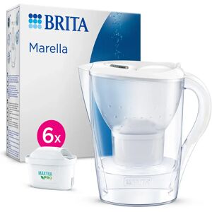 brita caraffa filtrante marella bianca (2.4l) incl. 6 x filtri maxtra pro all-in-1 - adatta alla porta del frigorifero con memo digitale e coperchio ribaltabile