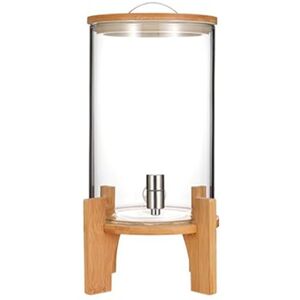 BURLOE Glass Beverage Dispenser, with A Tap Stainless Steel and Wood Stand Water Dispenser Glass Container for Cold Drinks Bamboo Heat -Resistant Borosilic Glass,10L