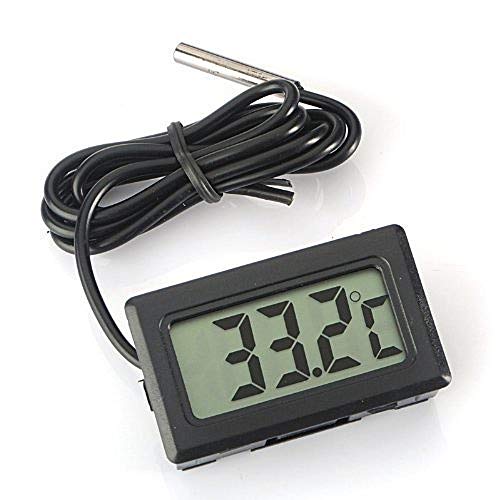 Eidyer Digitale lcd-thermometer, temperatuurmonitor met externe waterdichte sonde voor koelkast, vriezer, aquarium, watertemperatuur, thermometer, zwart
