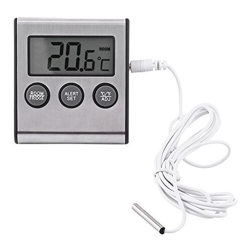 Hztyyier Digitale koelkastthermometer met groot lcd-display, koelkasttemperatuurmeter met waarschuwingsalarm en standaard voor hoge en lage temperaturen.