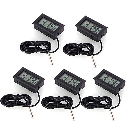 DollaTek 5Pcs Digitale Thermometer LCD Temperatuurmonitor met Externe Sensor voor Koelkast Vriezer Koelkast Aquarium -Zwart