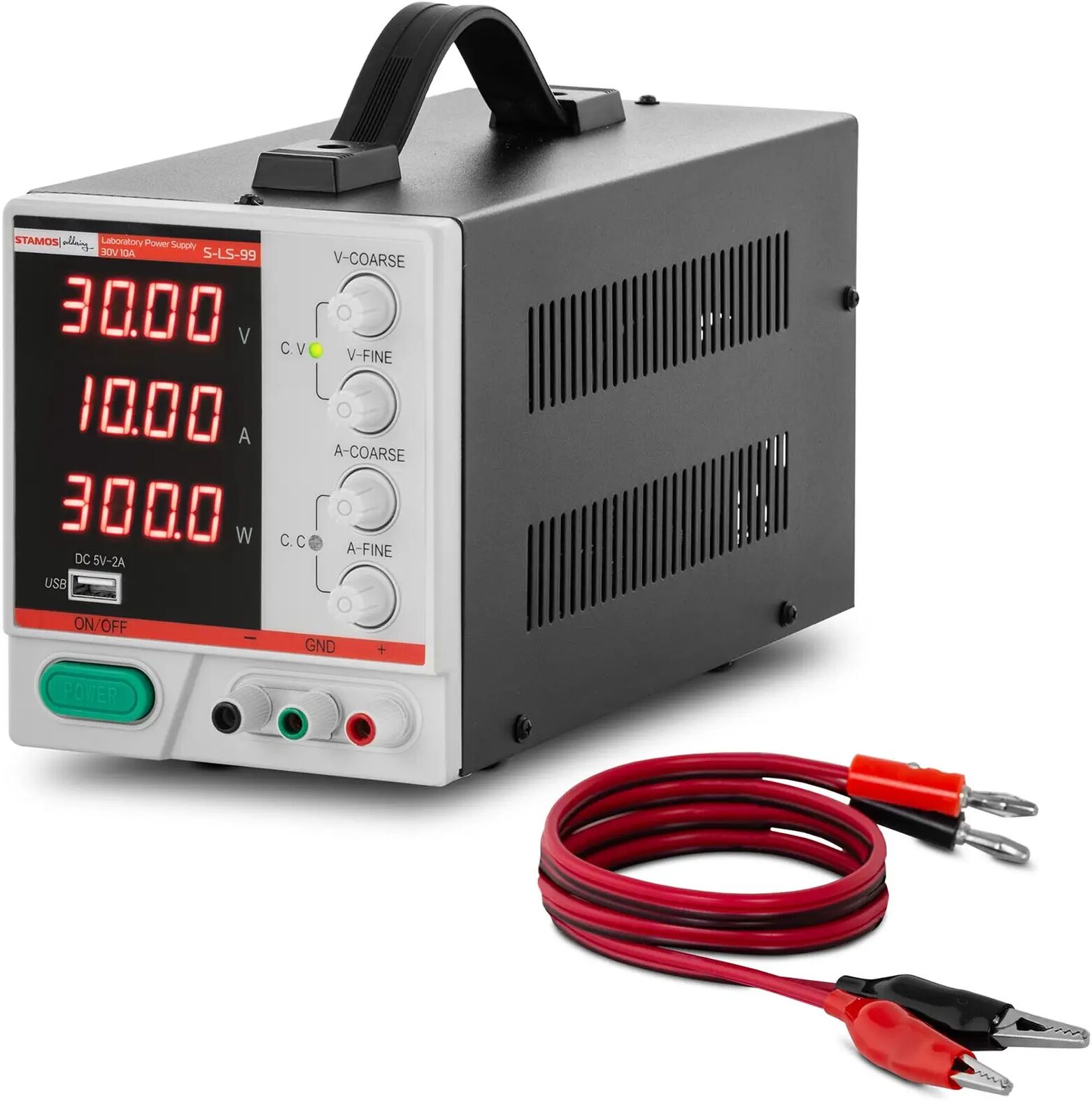 Stamos Soldering Labornetzgerät - 0 - 30 V - 0 - 10 A DC - 300 W - 4-stellige LED-Anzeige - USB S-LS-99