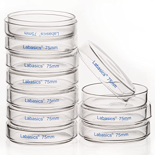 Labasics 10pk Glazen Petrischalen, 75x15 mm Autoclaveerbaar Borosilicaatglas Celcultuurschalen Petrischalen met Doorzichtig Deksel voor Laboratorium