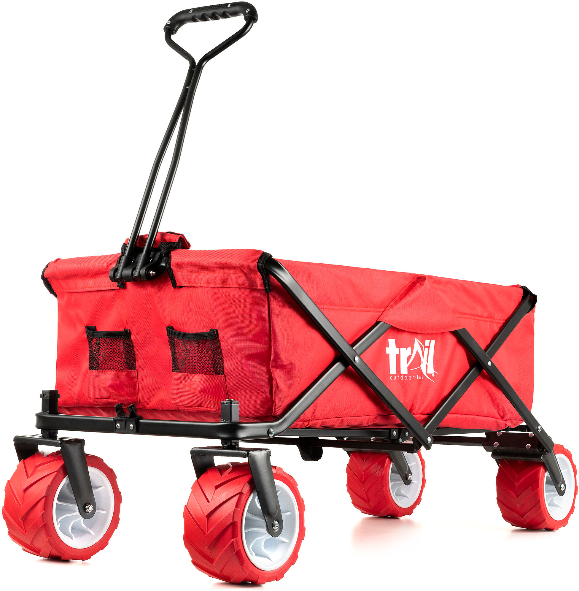 Leisure Trail Folding Camping Beach Trolley with All Terrain Wheels - Red Red