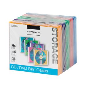 Vivanco CD/DVD Slim Case, 25er Pack, 5 Farben Pink, Lila, Blau, Orange, Grün