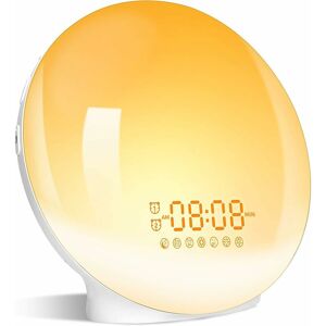 PESCE Alarm Clock Wake Up Light with Sunrise/Sunset Simulation Dual Alarms Bedside Night Lamp Function fm Radio 7 Natural Sounds 7 Colorful Atmosphere Lamp