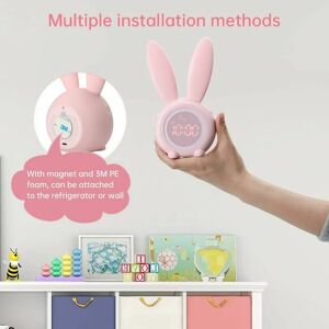 HOOPZI Kids Alarm Clock Cute Rabbit Night Light for Girls Wake Up Light Alarm Clock Snooze Function Magnet Installation Timed Pink Bunny Clock (Pink)