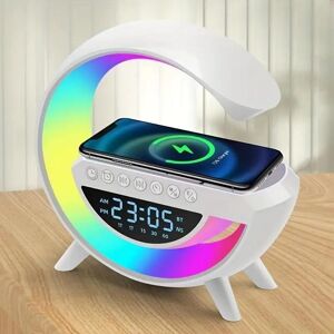 ConvenientMall Coolest Alarm Clock Wireless Charger Bluetooth Speaker Colorful Bedside Atmosphere Lights Wake-Up Lights Best Gift For Friends