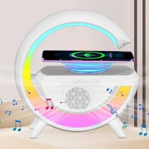 SHEIN LED RGB Smart Night Light Ambient Lamp With Music Player 15W Wireless Charging LED Table Wake Up Light Creative Gift For Child White