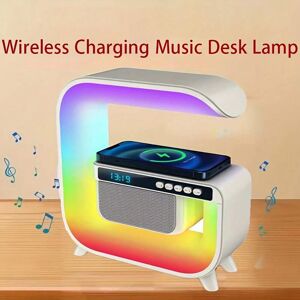 SHEIN Wireless Speaker Rhythm Rgb Light Strip Smart Light Sunrise Alarm Clock Wake Up Light With Adjustable Brightness Desk Lamp Comes With Fast Wireless Charging Function, Suitable For Heavy Sleepers, Adult Bedrooms, Dormitories, Gifts White 1 Pack Multi