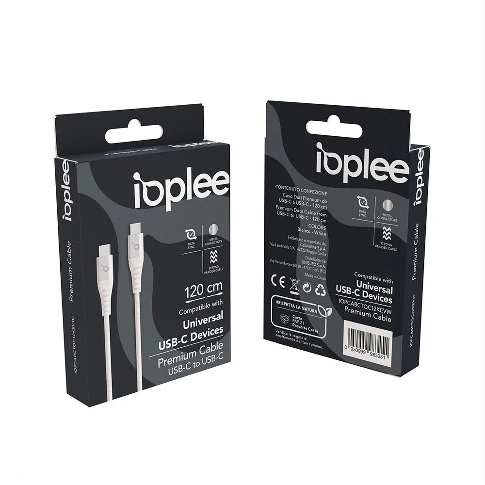 IOPLEE Cavo Dati Premium 120cm da USB-C a USB-C - Bianco