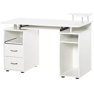 HOMCOM Multi Function Computer Desk Home Office Workstation with Keyboard Tray Elevated ShelfSliding Scanner Shelf and CPU Stand White