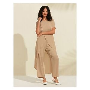 Women's Wrap Solid / Plain Color Round Casual Daily Casual Daily Pants Trousers Short Sleeve T-shirt Sleeve Brown S M L Spring Summer