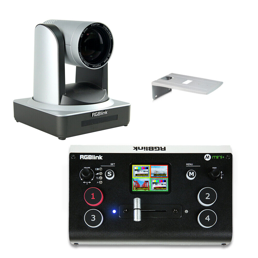 RGBlink PTZ-Kamera mit Wandhalterung inkl. RGBlink Mini+ 4-fach HDMI Mischer  - 20x Zoom, FoV 72.5°, FullHD
