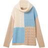 TOM TAILOR Damen Patchwork-Rollkragenpullover mit recycelter Wolle, blau, Colour Blocking, Gr. XS, baumwolle