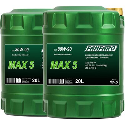 SCT GERMANY 2x 20l Fanfaro Max 5 80w-90 Api Gl-5 Ls Mehrbereichs-getriebeöl: SCT GERMANY 2x 20l Fanfaro Max 5 80w-90 Api Gl-5 Ls Mehrbereichs-getriebeöl: