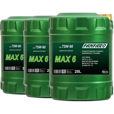 SCT GERMANY 3x 20l Fanfaro Max 6 75w-90 Gl-4/gl-5 Synthetisches Getriebeöl: SCT GERMANY 3x 20l Fanfaro Max 6 75w-90 Gl-4/gl-5 Synthetisches Getriebeöl: