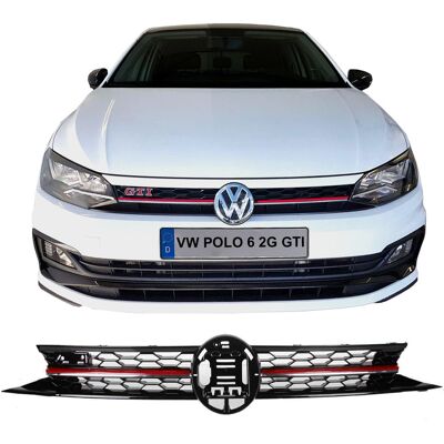 BandelOne Waben Kühlergrill Sport Grill Schwarz Glänzend Rote Leiste Für Vw Polo 6 2g Gti: BandelOne Waben Kühlergrill Sport Grill Schwarz Glänzend Rote Leiste Für Vw Polo 6 2g Gti: