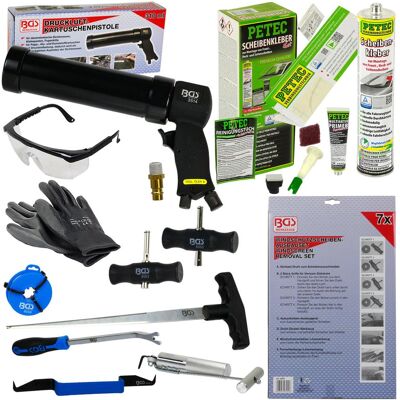BGS technic KG Kfz Geklebte Windschutz-scheiben Ausbau-werkzeug-satz Kleber-set-pistole 310ml: BGS technic KG Kfz Geklebte Windschutz-scheiben Ausbau-werkzeug-satz Kleber-set-pistole 310ml: