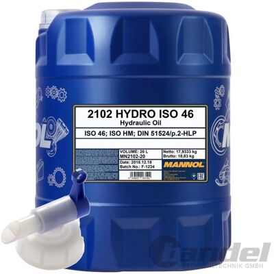 MANNOL 20l Kanister Hydrauliköl + Hahn Hlp Iso 46 Hydraulikflüssigkeit Din 51524 Hlp46: MANNOL 20l Kanister Hydrauliköl + Hahn Hlp Iso 46 Hydraulikflüssigkeit Din 51524 Hlp46: