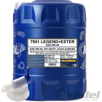20 Liter Sae 0w-40 Mannol Legend+ester Motoröl + Hahn Öl Vollsynthetisch: 20 Liter Sae 0w-40 Mannol Legend+ester Motoröl + Hahn Öl Vollsynthetisch: