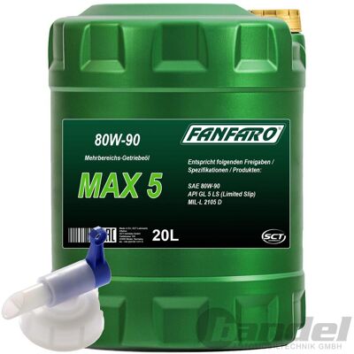 MANNOL 20 Liter Fanfaro Max 5 80w-90 Api Gl-5 Ls Mehrbereichs-getriebeöl + Hahn: MANNOL 20 Liter Fanfaro Max 5 80w-90 Api Gl-5 Ls Mehrbereichs-getriebeöl + Hahn: