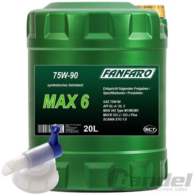 SCT GERMANY 20 Liter Fanfaro Max 6 75w-90 Gl-4/gl-5 Synthetisches Getriebeöl + Hahn: SCT GERMANY 20 Liter Fanfaro Max 6 75w-90 Gl-4/gl-5 Synthetisches Getriebeöl + Hahn: