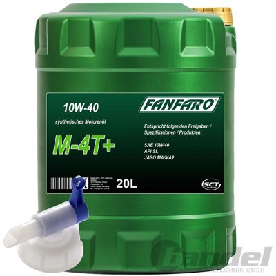 MANNOL 20 Liter Fanfaro M-4t+ 10w-40 Synthetisches Motorenöl + Hahn Für Viertaktmotoren: MANNOL 20 Liter Fanfaro M-4t+ 10w-40 Synthetisches Motorenöl + Hahn Für Viertaktmotoren: