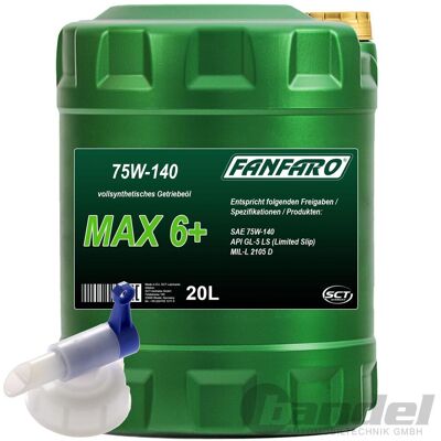 SCT GERMANY 20 Liter Fanfaro Max 6+ 75w-140 Gl-5 Ls Vollsynthetisches Getriebeöl + Hahn: SCT GERMANY 20 Liter Fanfaro Max 6+ 75w-140 Gl-5 Ls Vollsynthetisches Getriebeöl + Hahn: