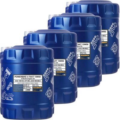 4x 10l Mannol 4-t Powerbike 15w-50 Öl Passend Für Honda Suzki Yamaha Jaso Ma/ma2: 4x 10l Mannol 4-t Powerbike 15w-50 Öl Passend Für Honda Suzki Yamaha Jaso Ma/ma2: