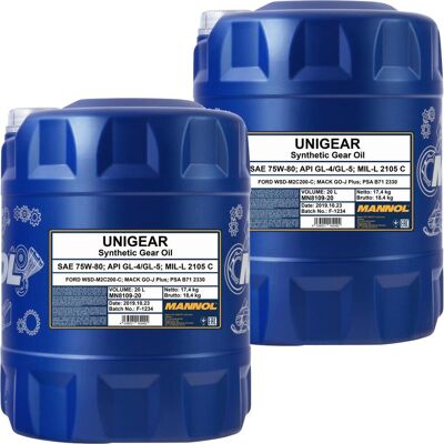 2x 20l Mannol Getriebe-öl Passend Für 75w-80 Ford Wsd-m2c200-c Api Gl4/gl5: 2x 20l Mannol Getriebe-öl Passend Für 75w-80 Ford Wsd-m2c200-c Api Gl4/gl5: