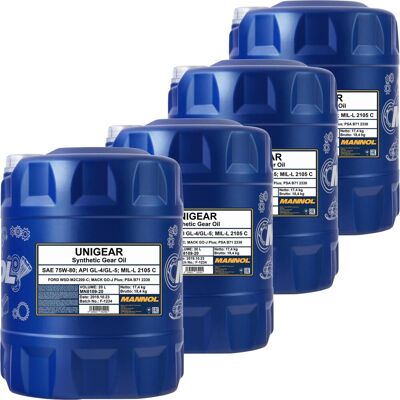 4x 20l Mannol Getriebe-öl Passend Für 75w-80 Ford Wsd-m2c200-c Api Gl4/gl5: 4x 20l Mannol Getriebe-öl Passend Für 75w-80 Ford Wsd-m2c200-c Api Gl4/gl5: