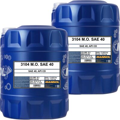 2x 20l Mannol Motoröl Sae 40 Api Ch-4 Passend Für Caterpillar S3 Volvo B20: 2x 20l Mannol Motoröl Sae 40 Api Ch-4 Passend Für Caterpillar S3 Volvo B20:
