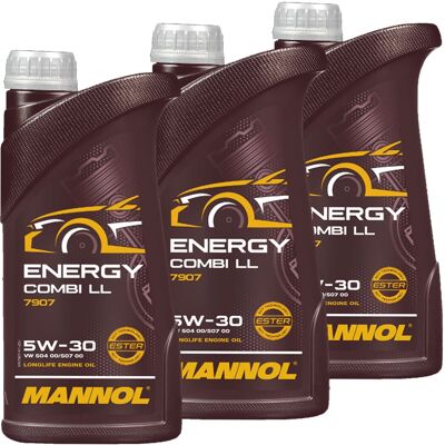 3x 1l Mannol Energy Combi Ll 5w-30 Motoröl Passend Für Vw 504/507 00 Bmw Ll-04: 3x 1l Mannol Energy Combi Ll 5w-30 Motoröl Passend Für Vw 504/507 00 Bmw Ll-04: