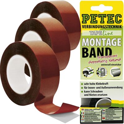3x 2m Petec Montageband Doppelseitiges Hochleistungs-klebeband Transparent: Petec: 87192 3x 2m Petec Montageband Doppelseitiges Hochleistungs-klebeband Transparent: Petec: 87192