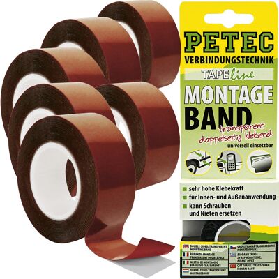 6x 2m Petec Montageband Doppelseitiges Hochleistungs-klebeband Transparent: Petec: 87192 6x 2m Petec Montageband Doppelseitiges Hochleistungs-klebeband Transparent: Petec: 87192