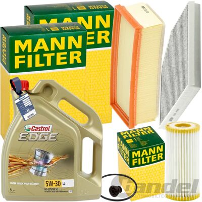 MANN-FILTER Inspektionspaket + 5L Castrol 5W-30 Motoröl - Öl- & Innenraumfilter für Audi Q5 1.8+2.0 MANN-FILTER Inspektionspaket + 5L Castrol 5W-30 Motoröl - Öl- & Innenraumfilter für Audi Q5 1.8+2.0