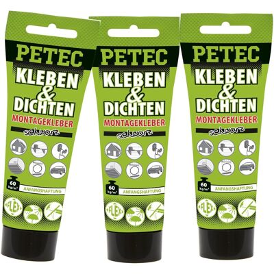 3x 80ml Petec Kleben- Und Dichten Ecoline Montagekleber Schwarz: 3x 80ml Petec Kleben- Und Dichten Ecoline Montagekleber Schwarz: