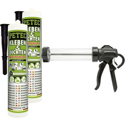 2x Petec Kleben&dichten Montagekleber Schwarz 290 Ml Montage + Ausdrückpistole: Art.-nr. 94729 2x Petec Kleben&dichten Montagekleber Schwarz 290 Ml Montage + Ausdrückpistole: Art.-nr. 94729