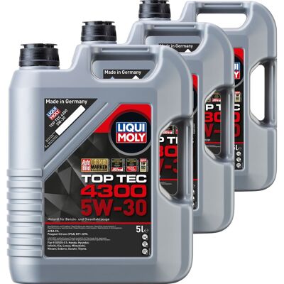 3x5l Liqui Moly Motoröl Top Tec 4300 5w-30 Passend Für Psa B71 2290 Renault Rn17: 3x5l Liqui Moly Motoröl Top Tec 4300 5w-30 Passend Für Psa B71 2290 Renault Rn17:
