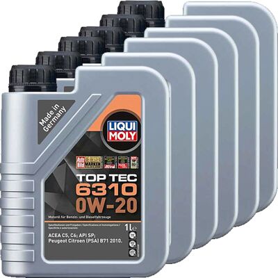 6x1l Liqui Moly Motoröl Top Tec 6310 0w-20 Passend Für Api Sp Acea C5 C6: 6x1l Liqui Moly Motoröl Top Tec 6310 0w-20 Passend Für Api Sp Acea C5 C6: