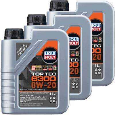 3x1l Liqui Moly Motoröl Top Tec 6300 0w-20 Passend Für Stjlr.51.5122 Api Sn: 3x1l Liqui Moly Motoröl Top Tec 6300 0w-20 Passend Für Stjlr.51.5122 Api Sn: