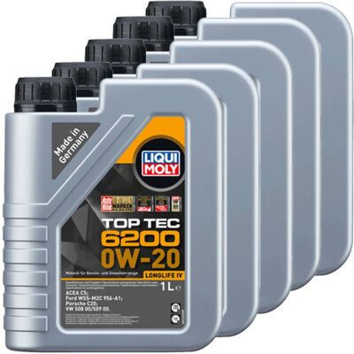 5x1l Liqui Moly Motoröl Top Tec 6200 0w-20 Passend Für Vw 508/509.00 Acea C5: 5x1l Liqui Moly Motoröl Top Tec 6200 0w-20 Passend Für Vw 508/509.00 Acea C5: