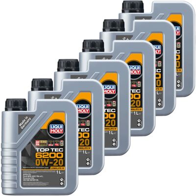 6x1l Liqui Moly Motoröl Top Tec 6200 0w-20 Passend Für Vw 508/509.00 Acea C5: 6x1l Liqui Moly Motoröl Top Tec 6200 0w-20 Passend Für Vw 508/509.00 Acea C5: