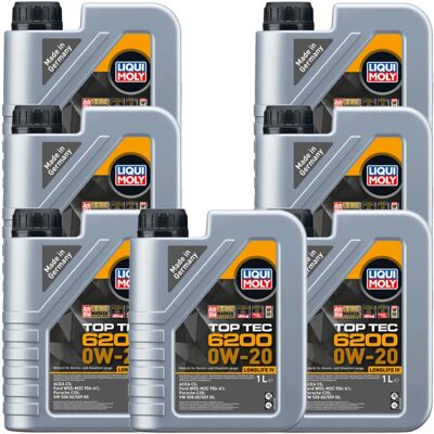 7x1l Liqui Moly Motoröl Top Tec 6200 0w-20 Passend Für Vw 508/509.00 Acea C5: 7x1l Liqui Moly Motoröl Top Tec 6200 0w-20 Passend Für Vw 508/509.00 Acea C5: