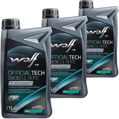 3x1l Wolf Officialtech 0w30 Ll 3 Fe Motoröl Passend Für Bmw Ll-04 Mb 229.51 C30: Herstellernummer: 1044342 3x1l Wolf Officialtech 0w30 Ll 3 Fe Motoröl Passend Für Bmw Ll-04 Mb 229.51 C30: Herstellernummer: 1044342