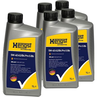 HENGST FILTER 5x1l Hengst 5w40 A3/b4 Pro S Bb Motoröl Passend Für 229.5/rn0710/api Sn/vw502.00: Artikelnummer: 2114800000 Ean Nummer: 4030776093599 HENGST FILTER 5x1l Hengst 5w40 A3/b4 Pro S Bb Motoröl Passend Für 229.5/rn0710/api Sn/vw502.00: Artikelnummer: 2114800000 Ean Nummer: 4030776093599